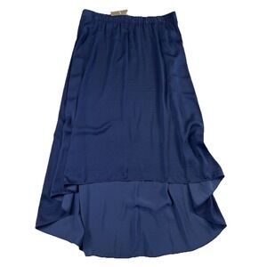 NEW Chicos‎ High Low Cassandra Solid Skirt Mabira Blue Pull On Size 2 Maxi Satin